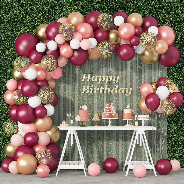 119 Uds. Kit de arco de guirnalda de globos de color rosa burdeos, 12'10'5', oro rosa, champán, globos dorados, confeti, globos metálicos de látex para cumpleaños, Baby Shower