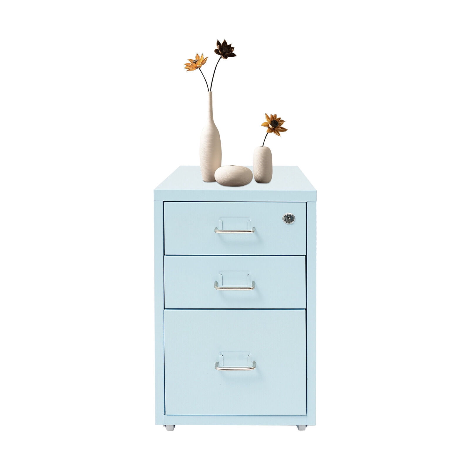 TFCFL 3 Tier Rolling File Cabinet Drawers Organizer Office Lockable Filing Organizer with 4 Wheels