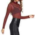 thumbnail image 5 of Funicet Women's Long Sleeve See Through Mesh Sheer Solid Top Blouse Shirts Wine 3XL, 5 of 8