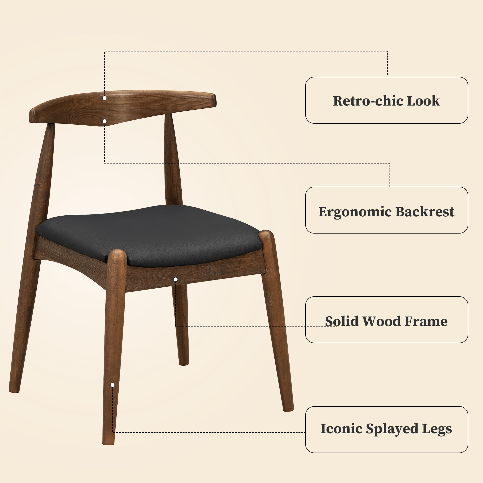 Euroco 5-Piece Dining Table Set for 4, Rubberwood Kitchen Table & 4 Chairs Set with Ergonomic Backrest, Retro Dining Furniture Set for Family,Walnut
