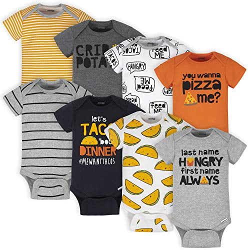 Onesies Brand Baby Boys' 8-Pack Short Sleeve Mix & Match Bodysuits, Grey Hungry, 6-9 Months
