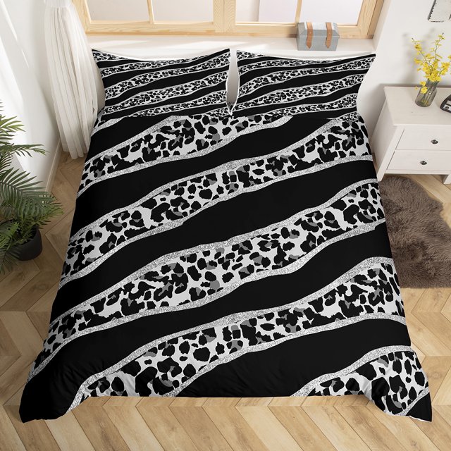 YST Animal Print Duvet Cover Twin Black Cheetah Bedding Set, Leopard
