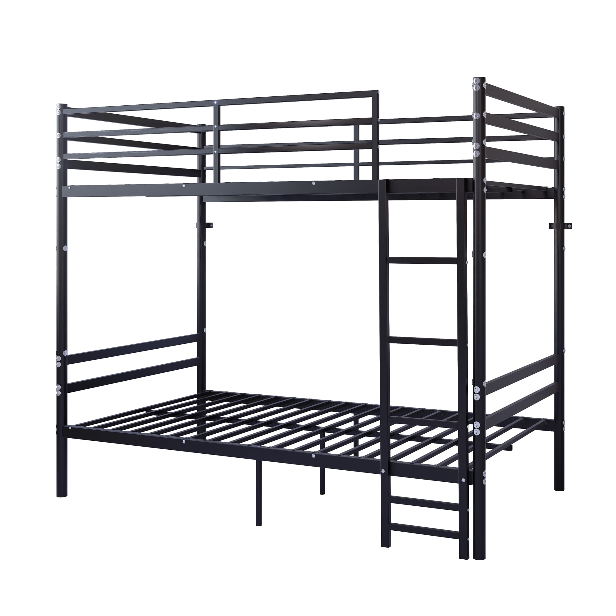 Leumius Metal Bunk Bed Twin Over Twin with Built-in Ladder, Heavy Duty Bunkbeds with Safety Guardrail and Space-Saving Design,Twin Bunk Beds for Kids, Teens & Adults, No Box Spring,Black