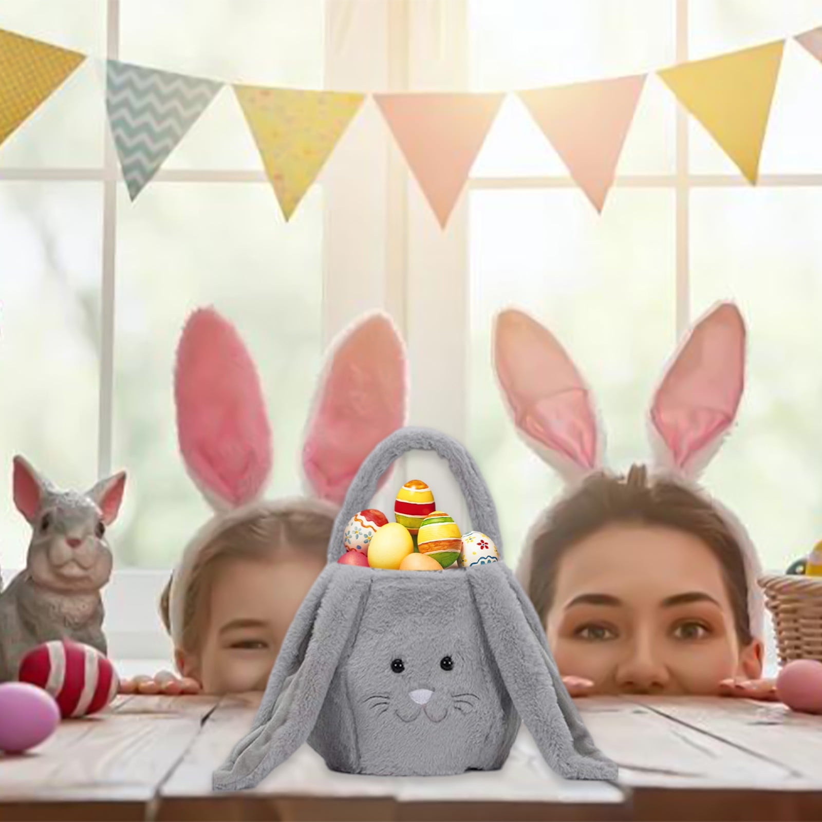 VibHome Easter Baskets Bags for Kids Gift Happy Easter Bunny Long Ears Bags Easter Basket Buckets Easter Tote Bags Children Gift Storage Handbag on Clearance!