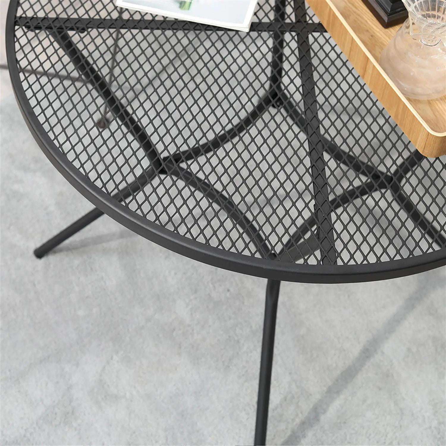 Demi Bonn 35" Outdoor Bistro Tables with French Cafe Style Round Fast Drying Metal Mesh Tabletop for Backyard, Lawn, Balcony, Porch, Black