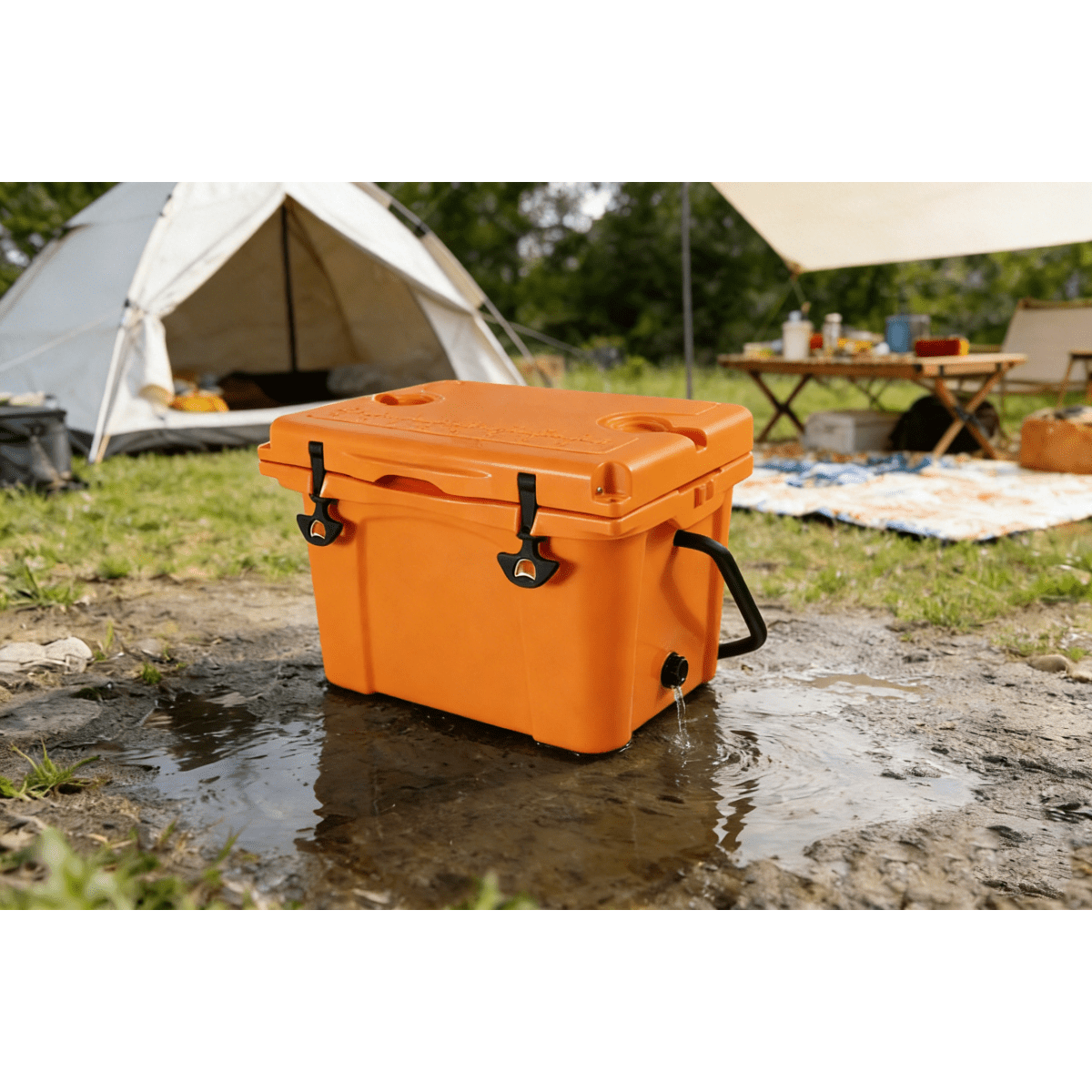 25QT Portable Cooler, Insulated Hard Cooler with Bottle Opener, Cup Holder, Forming Ruler, Travel, Beach, Camping, Fishing   WL