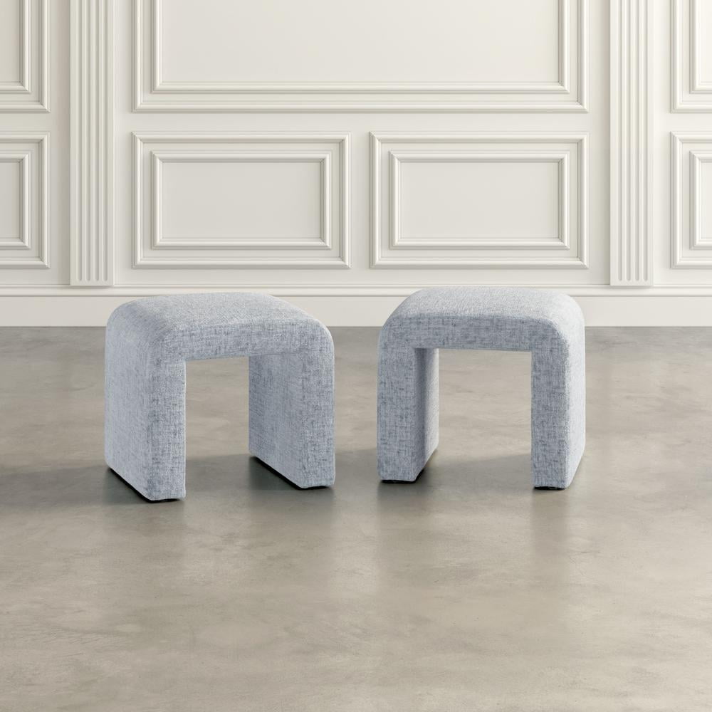 Jofran Modern Curved Upholstered Waterfall Jacquard Petite Ottoman Bench - Set of 2
