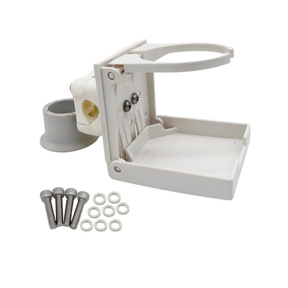 MARINE CITY White ABS Plastic Folding Cup Drink Holder with Adjustable Arms, Fits Most Size Mugs & Bottles, 3-9/10 Inches Length, 3-4/5 Inches Width, Ideal for Ships, Marines, Watercrafts