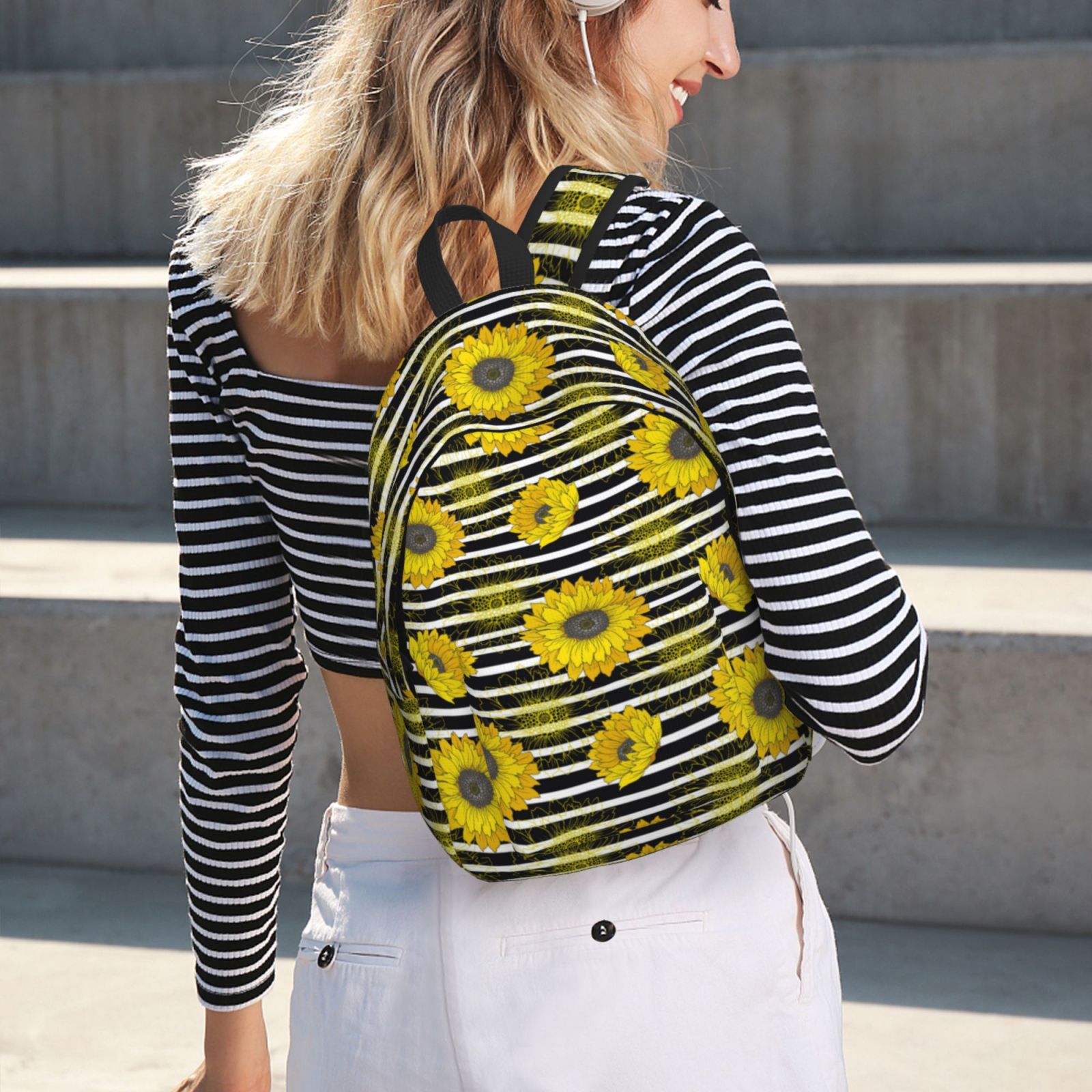 Travel Laptop Backpack - Sunflowers Stripe Lightweight Canvas Backpack, Wear Resistant Computer Backpack Bag Fit {sizeName} Laptop for Men Women with Adjustable Padded Shoulder Straps