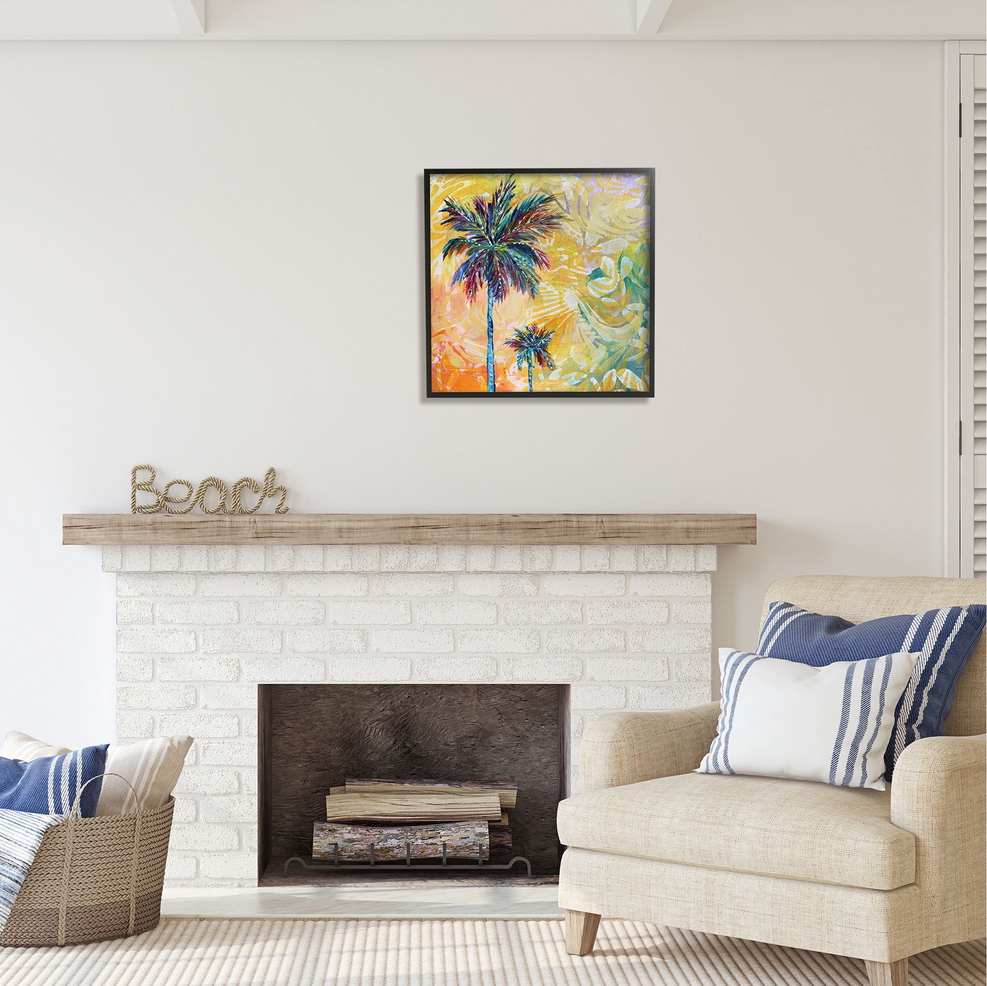 Stupell Industries Modern Patterned Palm Trees Abstract Painting Black Framed Art Print Wall Art, 24 x 24