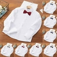 thumbnail image 2 of Qingpeng Boys' Cotton Long Sleeve Dress Shirts Solid Formal Uniform with Bow Tie, 2 of 3