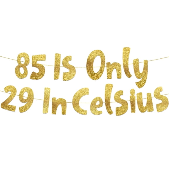85 is Only 29 in Celsius Gold Glitter Banner - Happy 85th Birthday Party Banner - 85th Birthday Party Decorations and Supplies