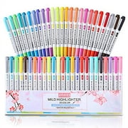 Highlighters Double Ended Mild 25 color Highlighters Fluorescent Marker pen for Coloring Underlining Highlighting Broad and Fine Tips Assorted 25 Colors set