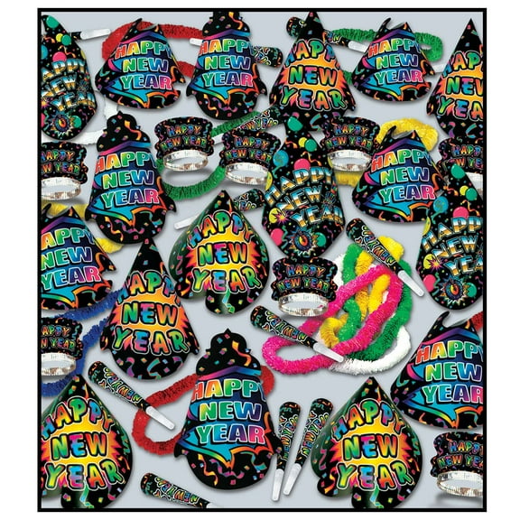 Beistle The Grand New Year's Assortment Multi-color Party Favors, This kit contains supplies for 100 Guests and includes 250 pieces