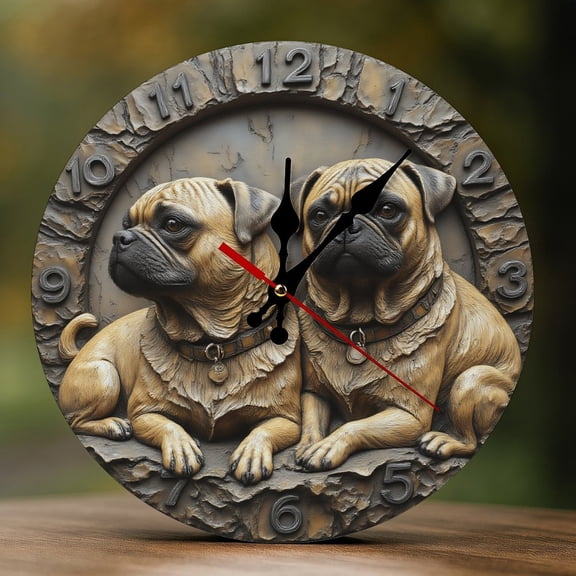 Wall Clock Decorative - Cute Pug Twins Print 2D Vintage Wall Clocks Battery Operated Silent Non-Ticking for Bedroom, Living Room, Kitchen, Office, Classroom, 10 Inch