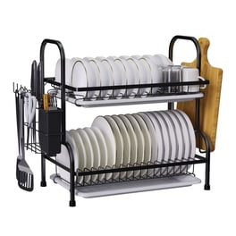 Bamboo Dish Rack For Kitchen Cabinet – Adjustable Plate & Bowl Organizer With Handle | Space Saver For Countertop, Drawer, Or RV