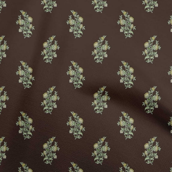 oneOone Cotton Poplin Chocolate Brown Fabric Asian Ajrakh Floral Sewing Craft Projects Fabric Prints By Yard 42 Inch Wide