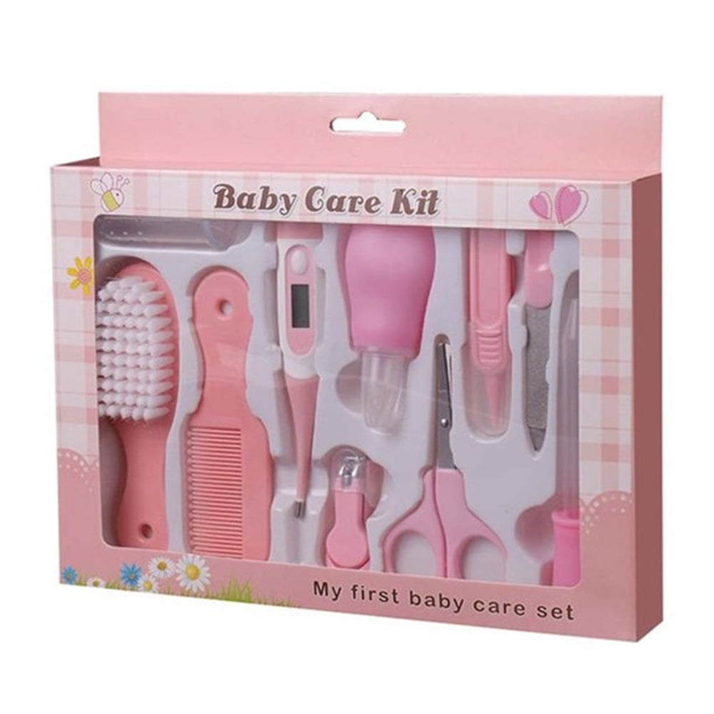 NOGIS Baby Healthcare and Grooming Kit, 10 in 1 Newborn Essentials Nursery Care Set with Toothbrush Nail Clipper File Nose Cleaner Nasal Aspirator for Infant Toddlers Boys Girls Kids（Pink）