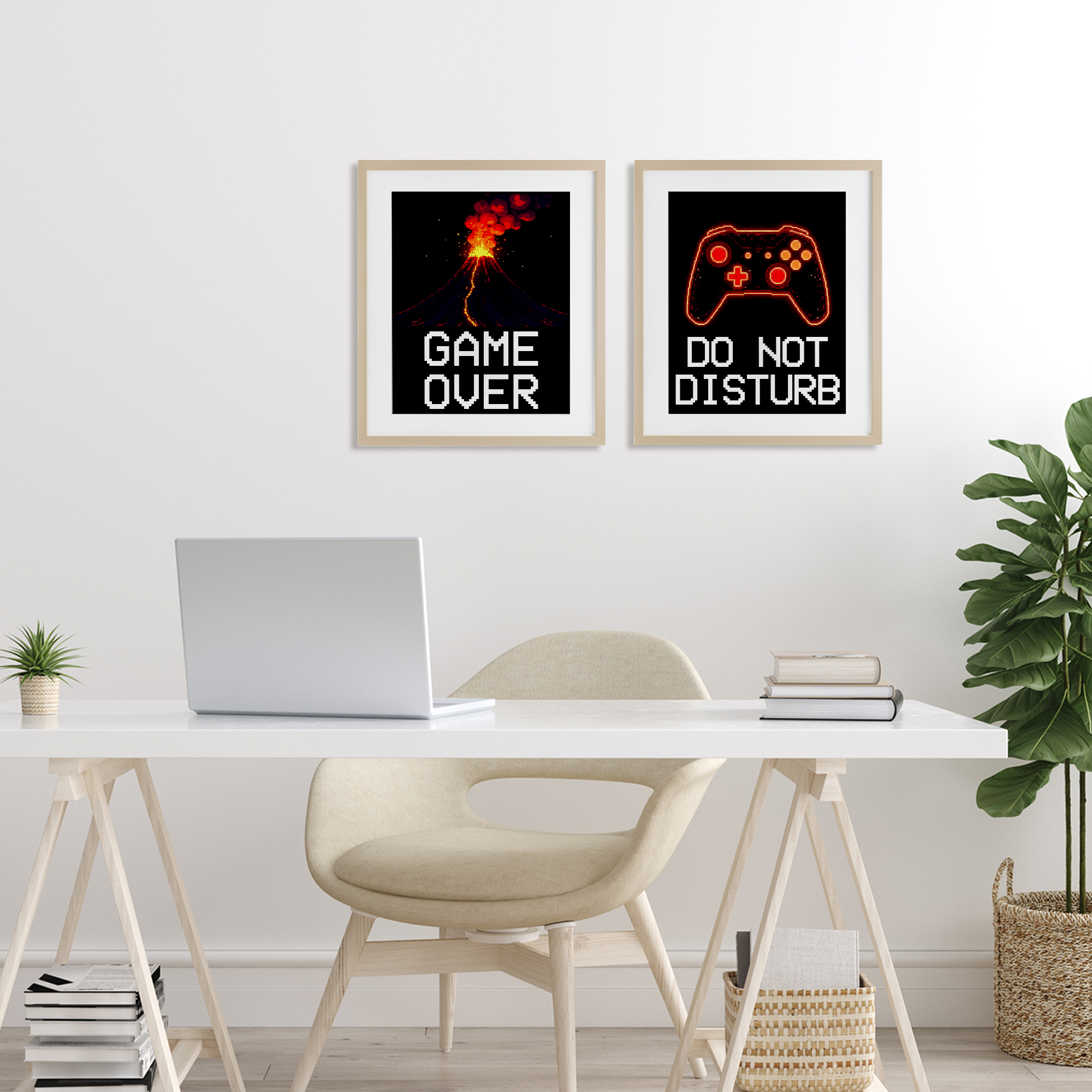 Pixel Game Sentiments 2 Piece Birch Framed Print Under Glass Set, design by Kim Allen