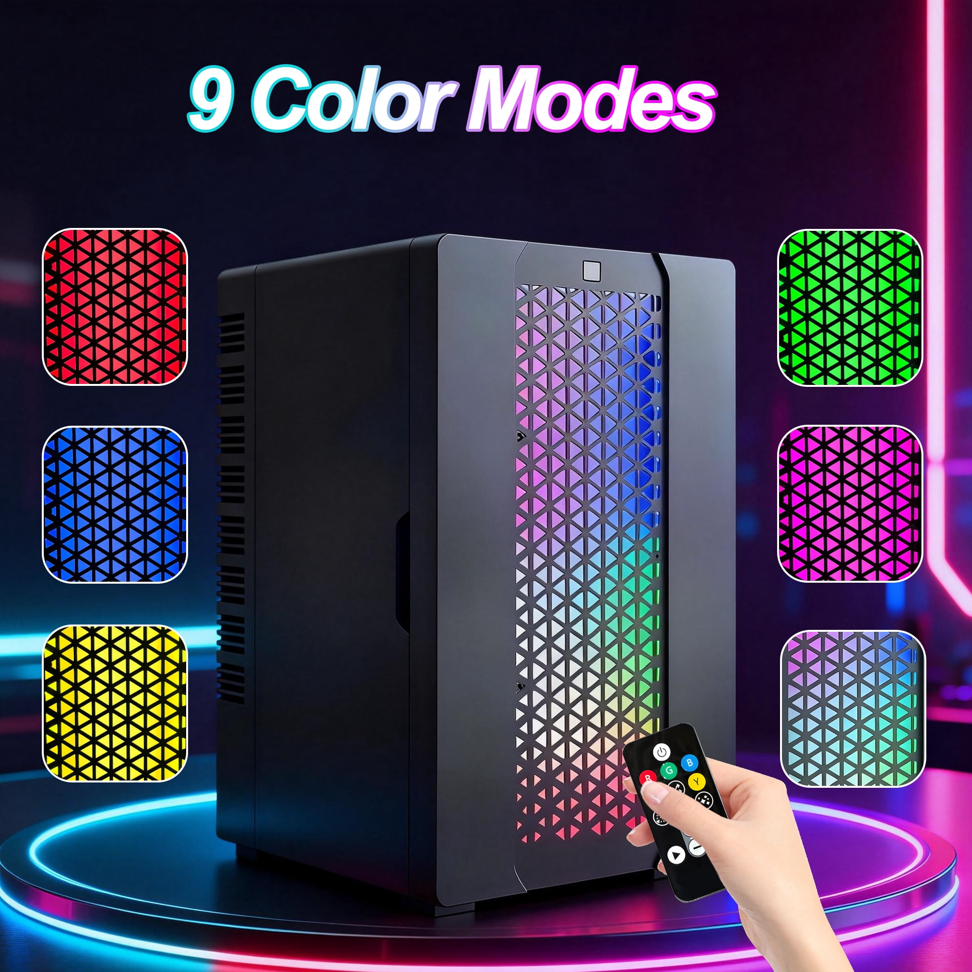 10L Gaming Light Portable Refrigerator & Wine Cooler - 9 Light Modes, Removable Shelf