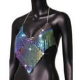 thumbnail image 3 of Felirenzacia Women’s Glitter Sequin Halter Chain String Tank Top Sleeveless Open Back Party Night Out Clubwear, Multicolor,Free Size, 3 of 5