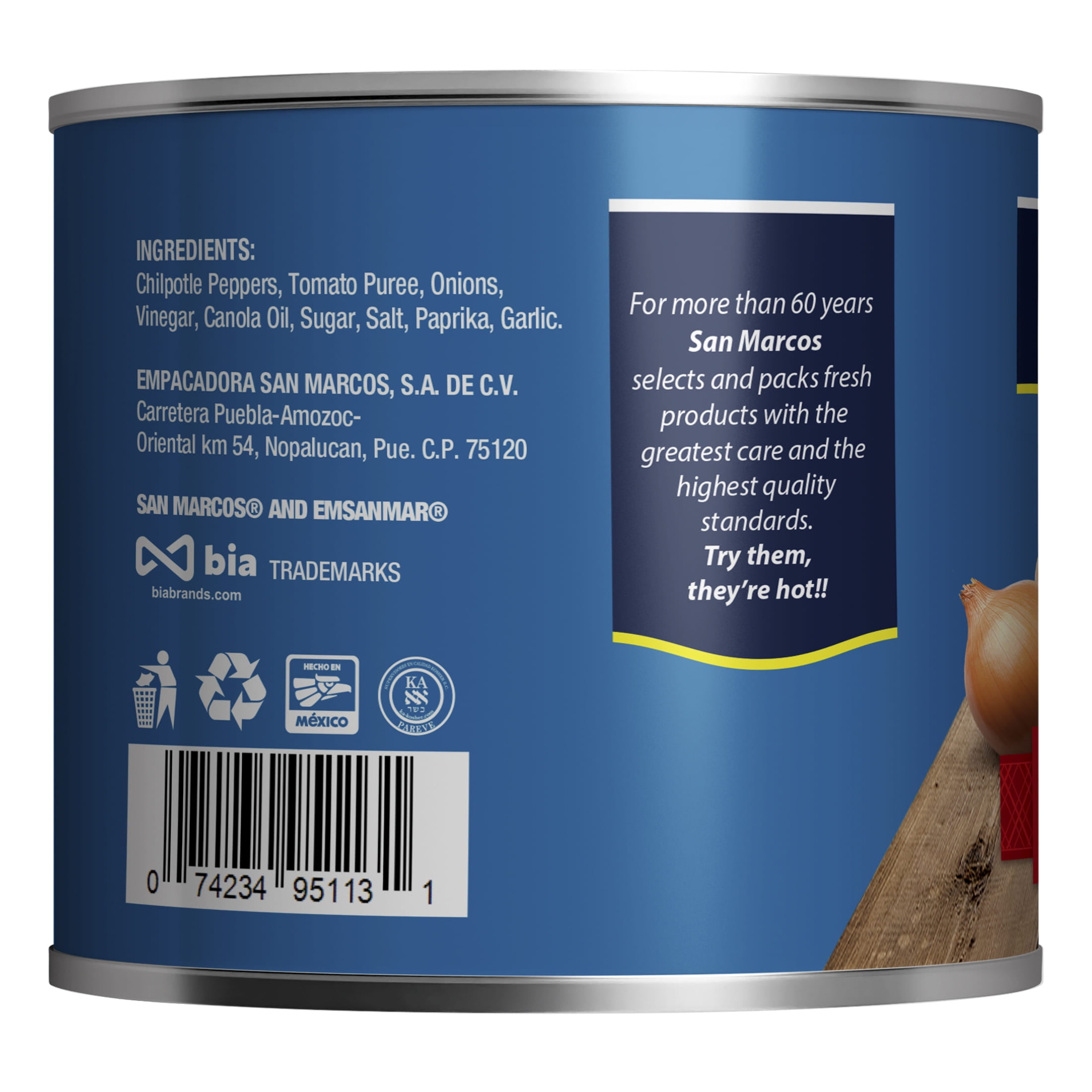 (4 pack) San Marcos Shelf Stable Chipotle Peppers in Adobo Sauce, 11 oz