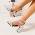 thumbnail image 3 of Rokment High Heels Dressy Sandals for Women Ladies 2026 Metallic Elegant Delicate Suede Leather Peep Toe Chunky Block Heels Ankle Strap Dress Summer Shoes Brial Wedding Banquet Silver Size 8.5, 3 of 7