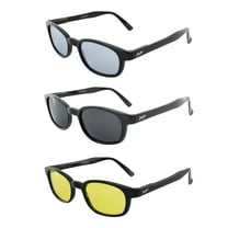 3 Pairs MotoFrames Lockdown Motorcycle Riding Glasses w/ Black Frames Smoke Yellow Blue Lenses