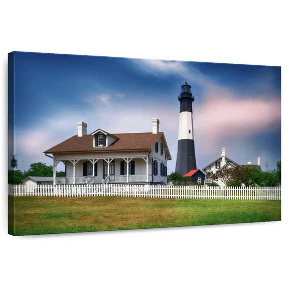 Elephant Stock Tybee Island Lighthouse Savannah Beach Wall Art - Horizontal Canvas Wall Art - Living Room Wall Decor - Places Canvas - Brown And White Decor By George Oze - 12" x 8"