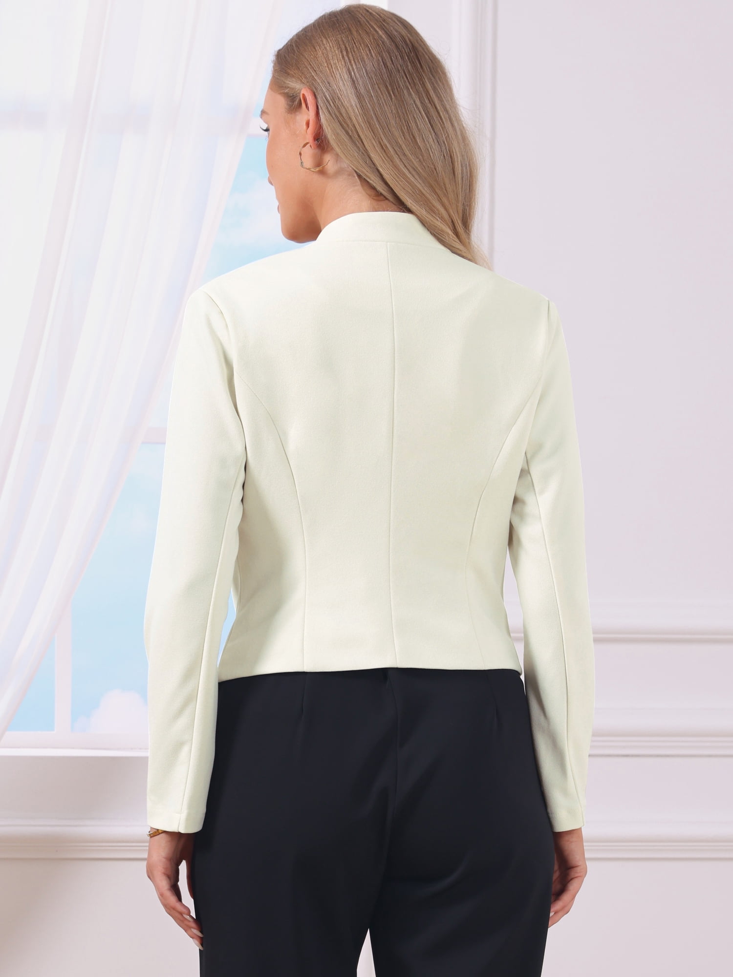 DARING DIVA Women's Work Collarless Business Suit Jacket Cropped Blazer M White
