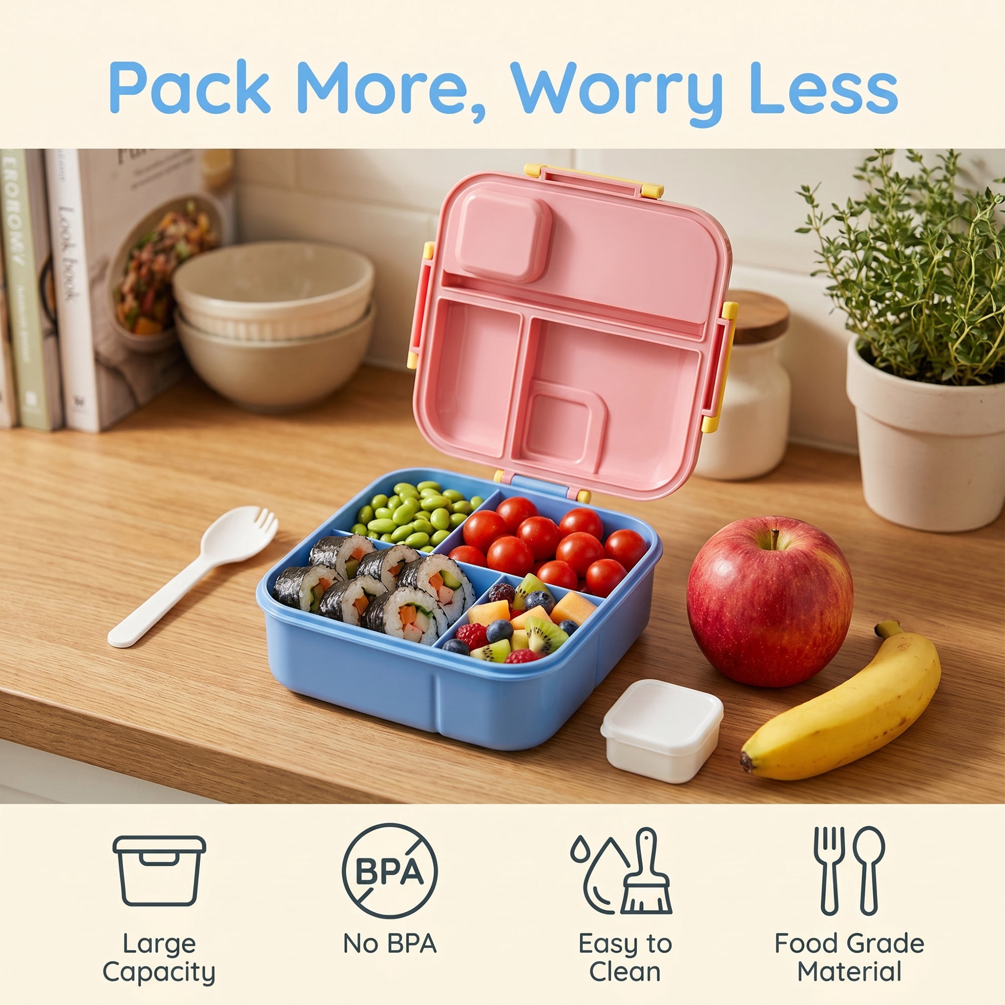 Unique Bargains Portable Leak-Proof Meal Lunch Bento Box Pink