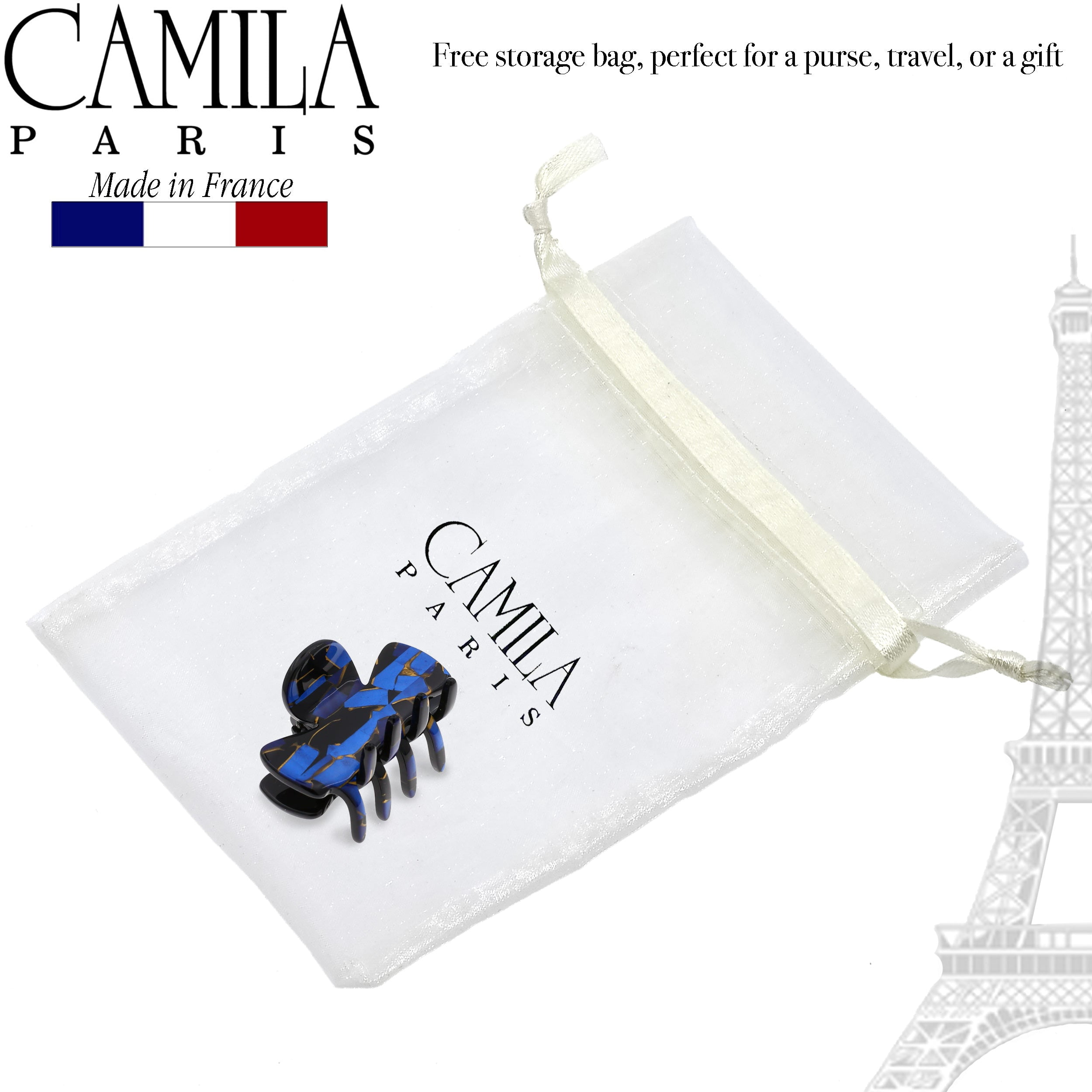 Camila Paris CP3008 French Hair Clip for Women, Small Handmade, Black and Gold, Girls Hair Claw Clips Jaw Fashion Durable Styling Hair Accessories for Women, Strong Hold No Slip Grip, Made in France