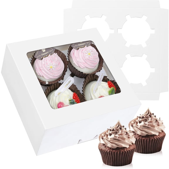 Livease 6.3x6.3x3 inch Cookie Boxes, Cupcake Boxes with Window and Inserts, Mini Bakery Treat Boxes