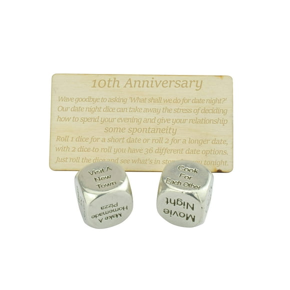 TIN Date Night Dice 10th Anniversary 100% Pure Tin - Create a Unique 10th Anniversary Date Night