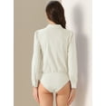 thumbnail image 3 of DARING DIVA Leotard Shirt Collared Button Down Long Sleeves Bodysuit S Beige, 3 of 6