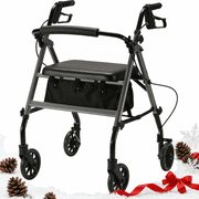 Naipo Rolling Walkers for Seniors, Foldable Rollator Walker with Seat and 6 inch Wheels, gift for seniors, 300 lb Capacity, Aluminum Frame, Gray