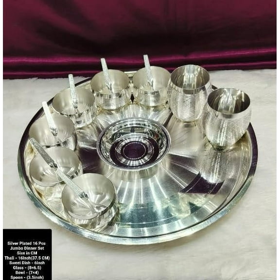 Silver Plated 16 Pieces Jumbo Dinner Set for diwali/ housewarming/ gift item