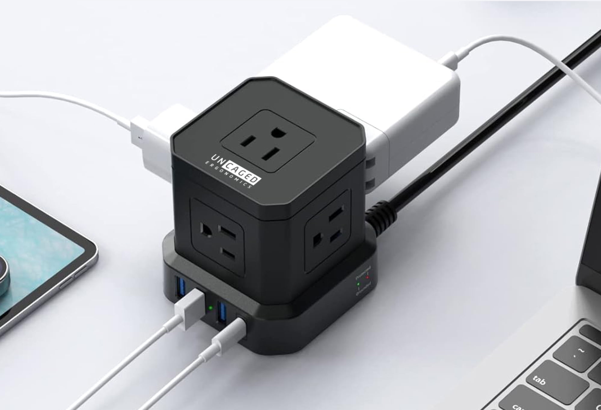 Cube Power Strip with Surge Protection – 10ft Extension Cord, 5 AC Outlets + 3 USB + 1 USB-C Fast Charging Ports, Mountable Charging Station with On/Off Switch