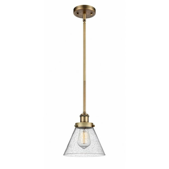 916-1S-BB-G44-Innovations Lighting-Cone - 1 Light Stem Hung Mini Pendant In Industrial Style-10 Inches Tall and 8 Inches Wide-Brushed Brass