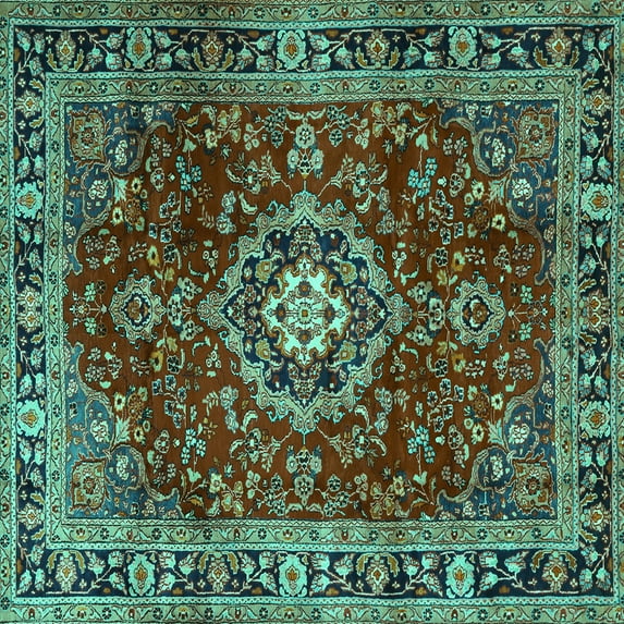 Ahgly Company Indoor Square Persian Turquoise Blue Traditional Area Rugs, 6' Square