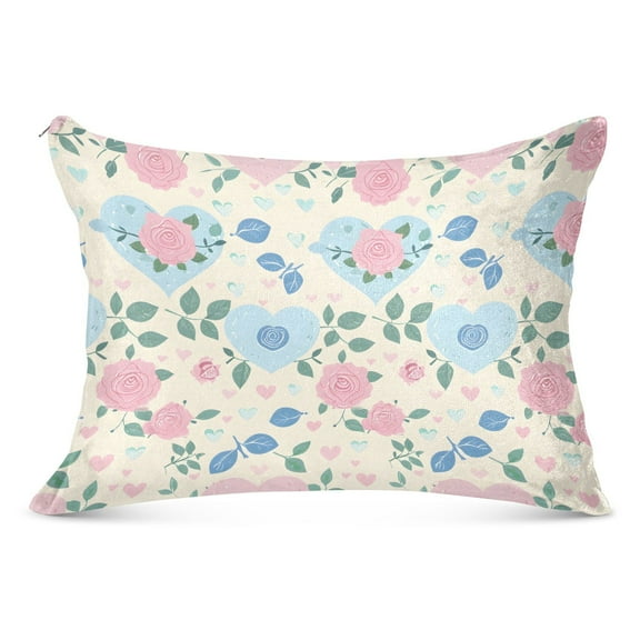 Plush Pillow Cases Standard Size Ultra Soft Warm Pillowcases with Zipper Pastel Hearts and Roses 20"x26"