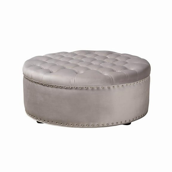 Baxton Studio Iglehart Modern and Contemporary Light Gray Velvet Fabric Upholstered Tufted Cocktail Ottoman