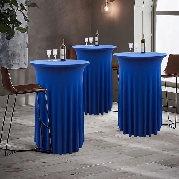 6 Pack Royal Blue Round High Top Cocktail Table Cloth 32 Inch Wrinkle  Stretch Spandex Cover for Party Bar Wedding Banquet Event