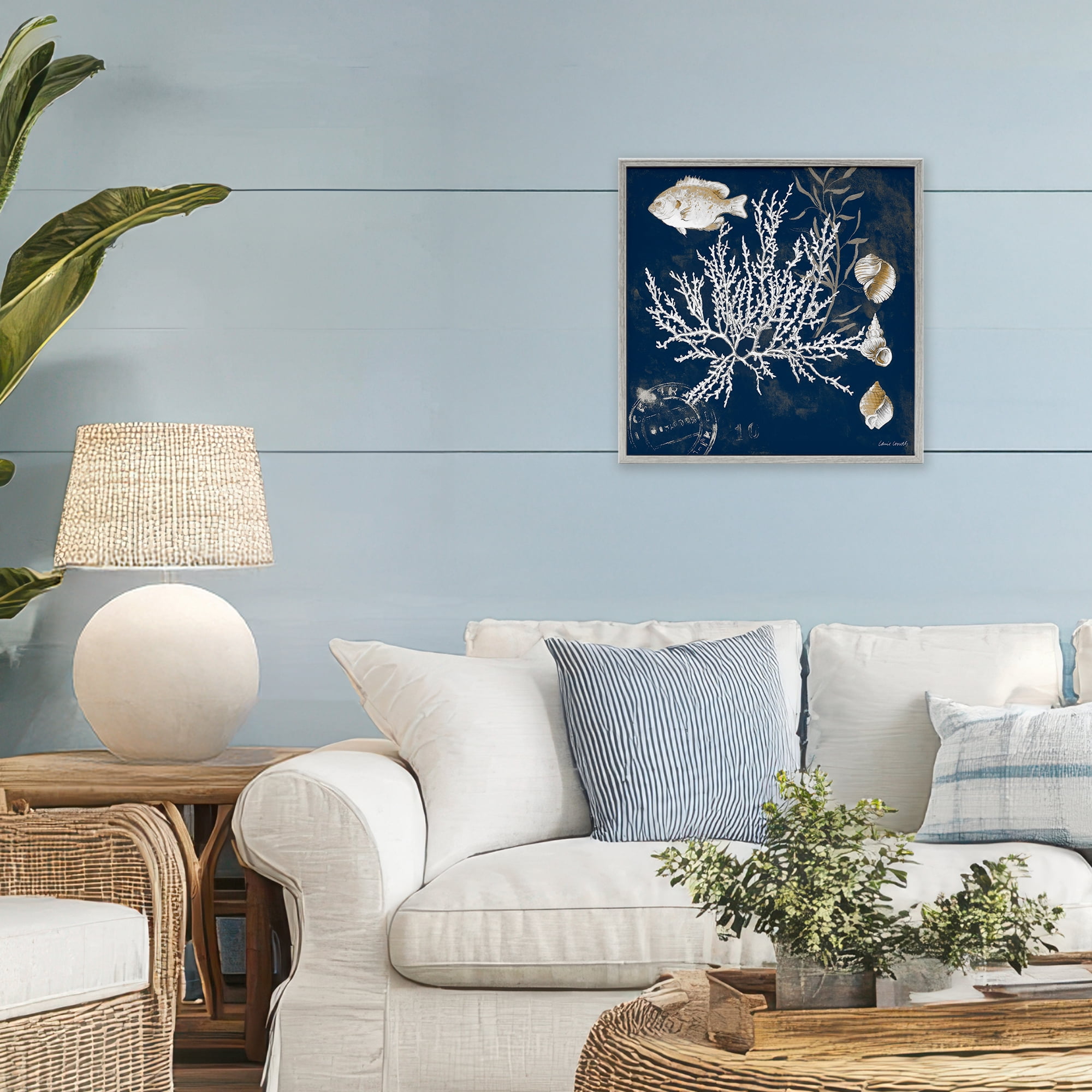 Stupell Industries Coral Medley on Blue Gray Framed Giclee Art, design by Lanie Loreth
