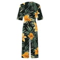 thumbnail image 4 of SBYOJLPB Women Jumpsuit Pants Summer Floral Print Casual Short Sleeved V-neck Back Zipper Side Pocket Jumpsuit Trousers, 4 of 5