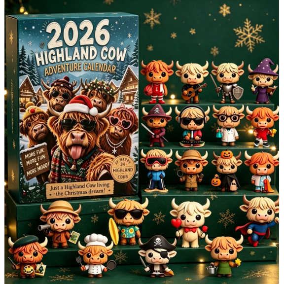 Highland Cow Advent Calendar 2026 - 24 Days Countdown Calendars with 24 2D Acrylic Highland Cow , Christmas Decorations for Home Bookshelf Display