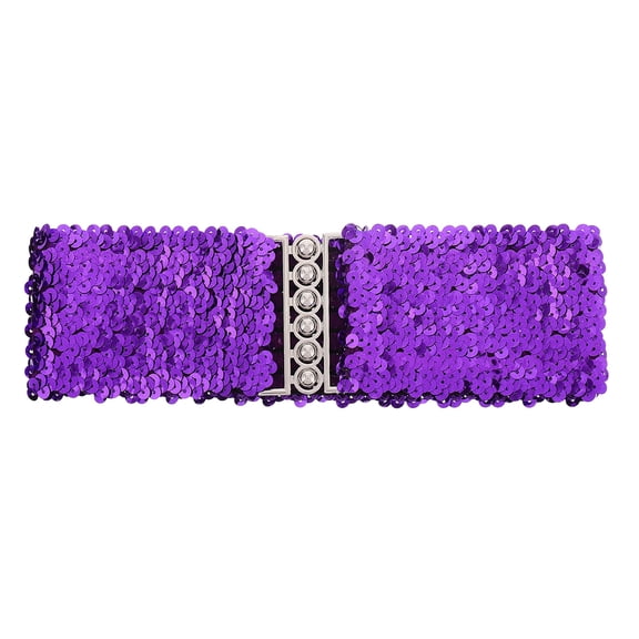 WEUVEB Shiny Sequin Belt For Women Adjustable Wide Waist Belt Purple Fashionable Design Enhances 1Pcs