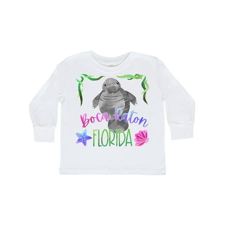 

Inktastic Boca Raton Florida Cute Swimming Manatee Gift Toddler Boy or Toddler Girl Long Sleeve T-Shirt