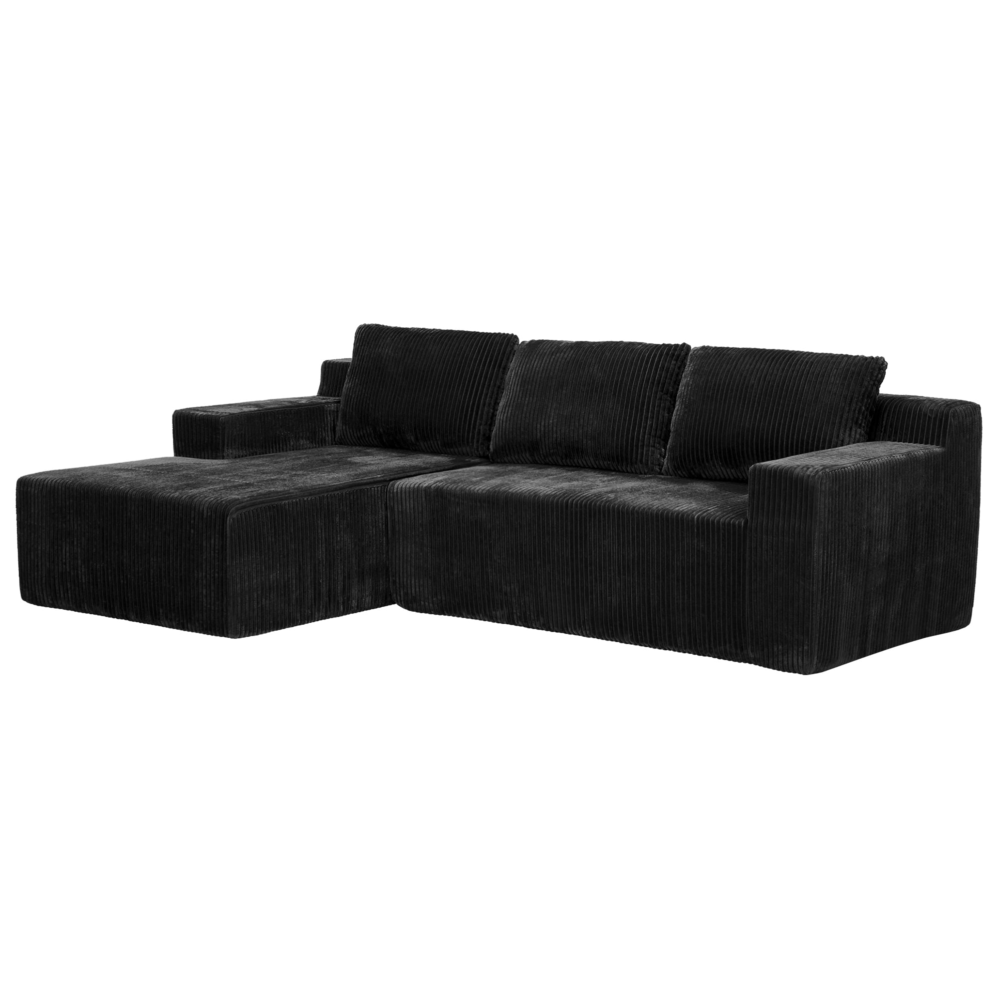 Leumius Corduroy Modular L-Shaped Sectional Sofa,Luxury Floor Couch Set,Upholstered Indoor Furniture,Foam-Filled Compressed Sofa for Living Room,Bedroom Black