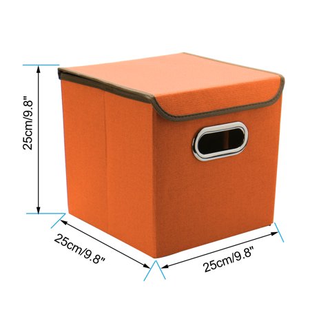 Storage Bin Linen Fabric Cube Organizer Box With Lid And Metal